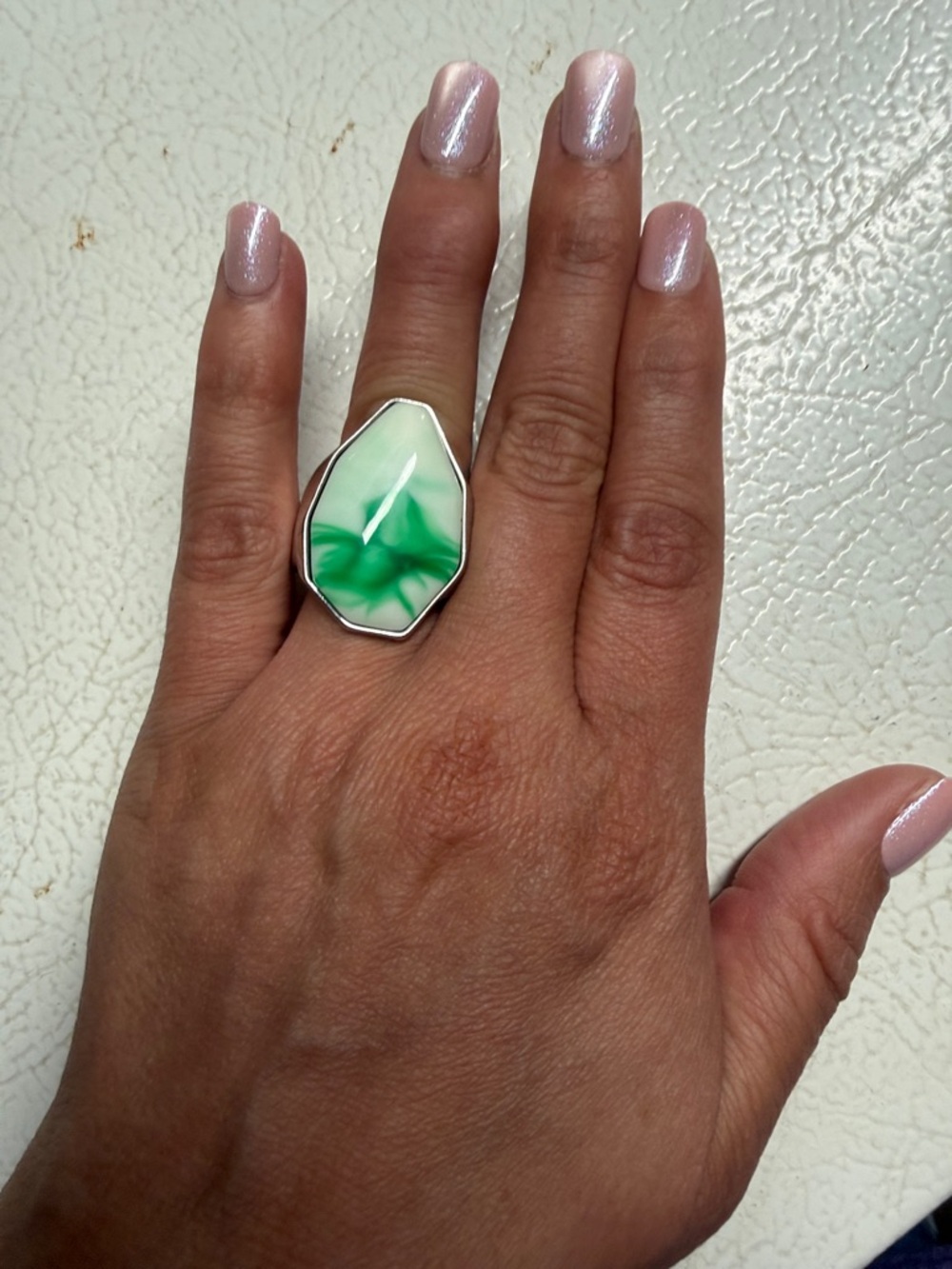 Green Marbled Stone Sterling Ring - Women Jewelry - Picture 2 of 3